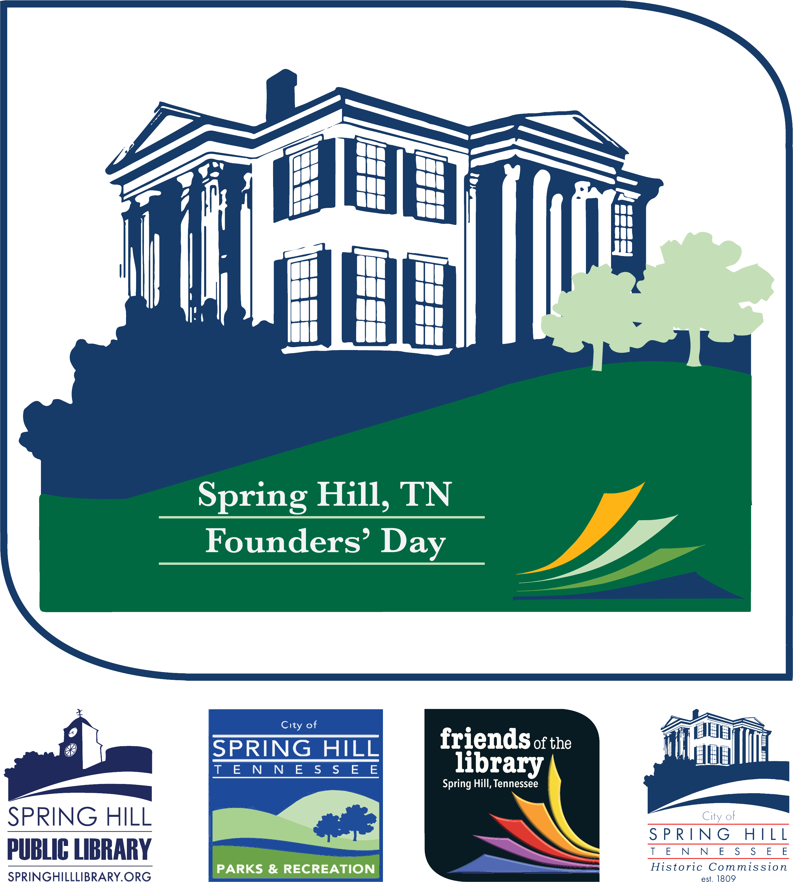 Historic Rippa Villa with Library, Parks, Friends of the Library and City logos